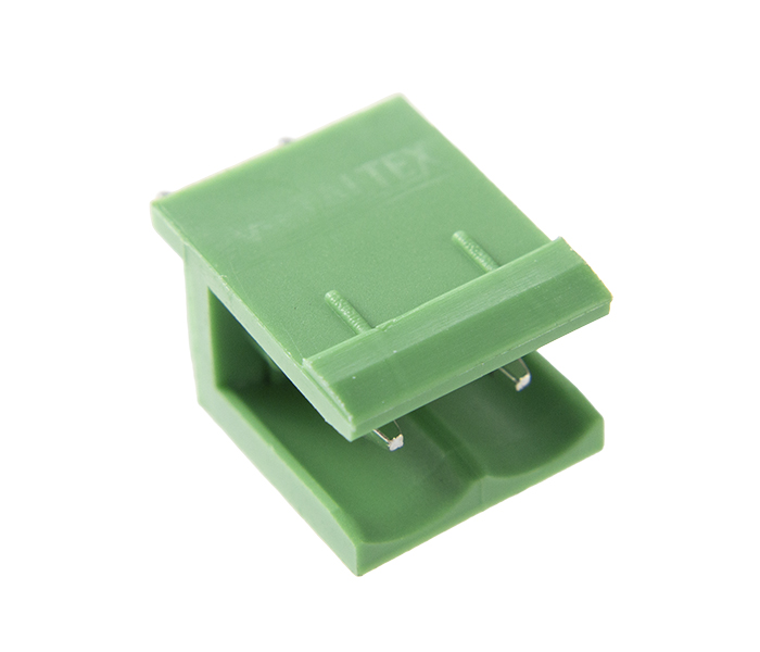 Borne Receptáculo para PCI 180 Graus - 2 Vias - Passo 5,08mm - 15,1mm - Verde - Lateral Aberta