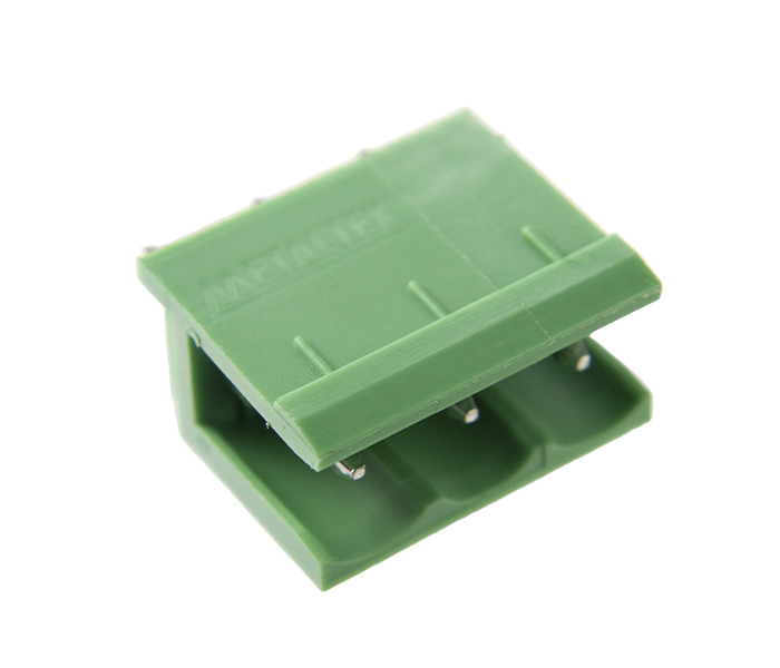 Borne Receptáculo para PCI 180 Graus - 3 Vias - Passo 5,08mm - 15,1mm - Verde - Lateral Aberta