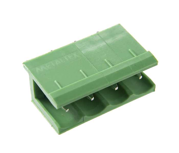 Borne Receptáculo para PCI 180 Graus - 4 Vias - Passo 5,08mm - 15,1mm - Verde - Lateral Aberta