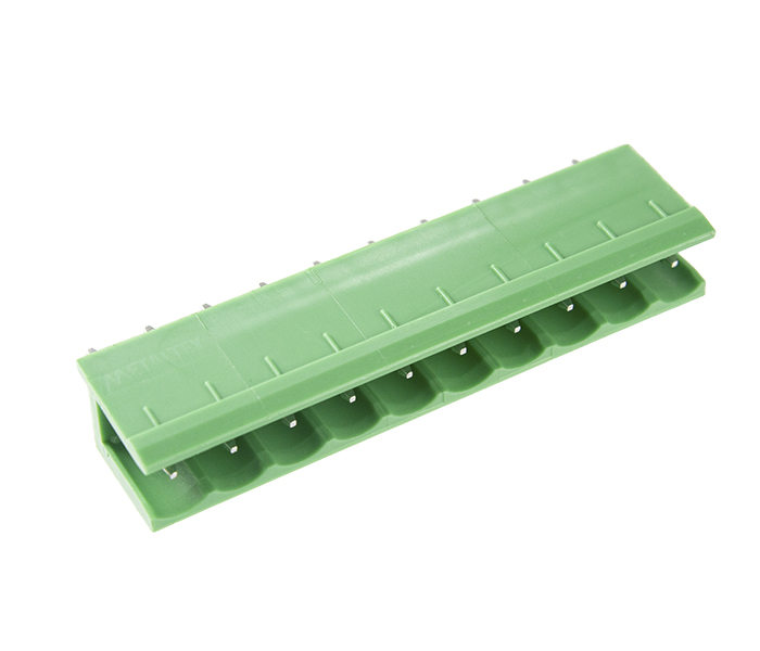 Borne Receptáculo para PCI 180 Graus - 10 Vias - Passo 5,08mm - 15,1mm - Verde - Lateral Aberta