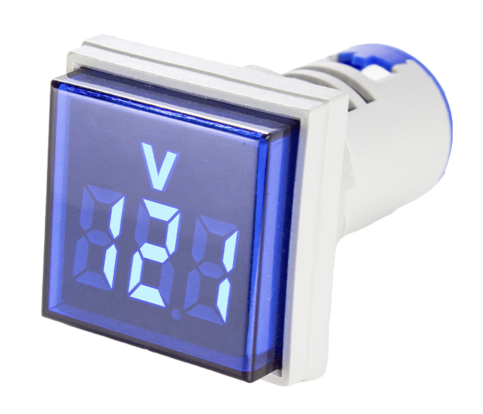 Indicador Digital Quadrado de Tensão 22mm - 20/500VCA - Azul