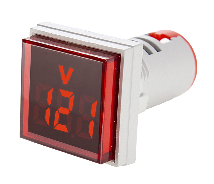 Indicador Digital Quadrado de Tensão 22mm - 20/500VCA - Vermelho