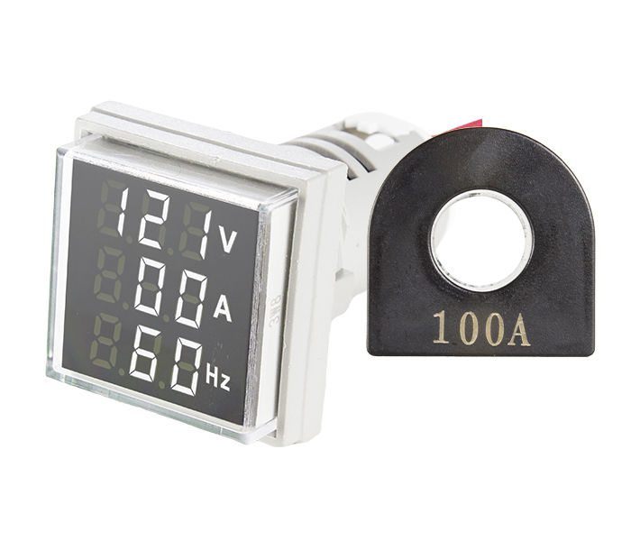 Indicador Digital Quadrado de Tensão, Corrente 0-100A e Frequência 0-99 Hz 22mm - 50/500VCA - Branco