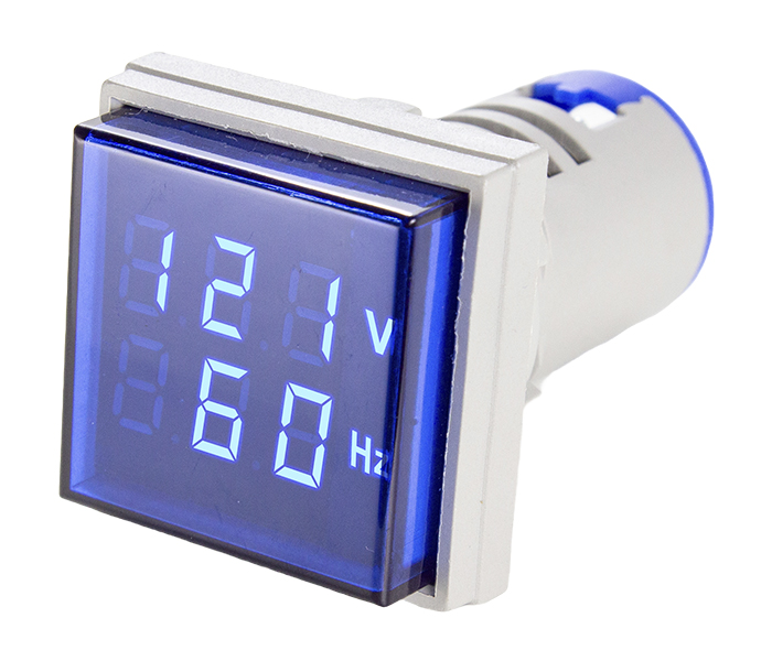 Indicador Digital Quadrado de Tensão e Frequência 0-99 Hz 22mm - 20/500VCA - Azul