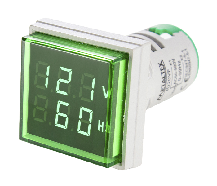 Indicador Digital Quadrado de Tensão e Frequência 0-99 Hz 22mm - 20/500VCA - Verde
