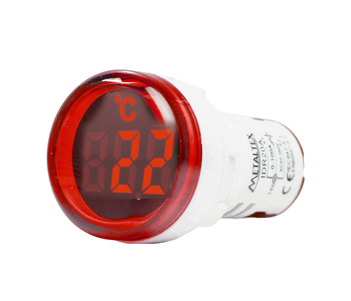 Indicador Digital Redondo de Temperatura com Sensor 20°C a 199°C 22mm - 50/380VCA - Vermelho