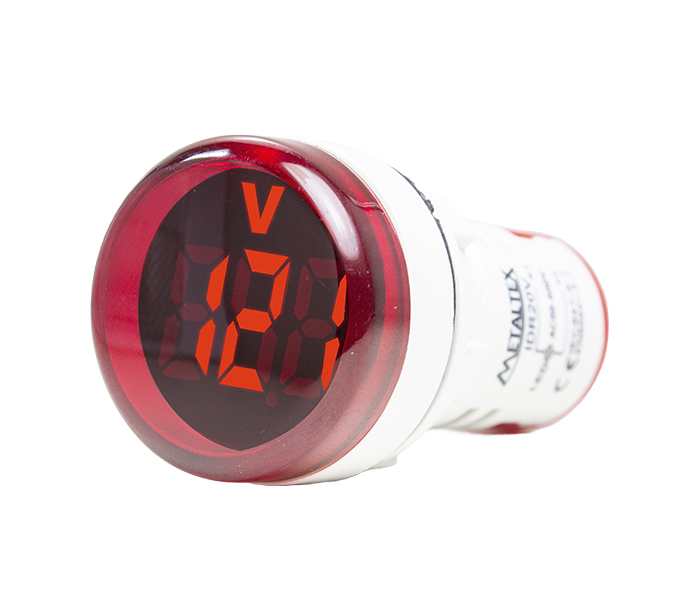 Indicador Digital Redondo de Tensão 20/500VCA 22mm - Vermelho