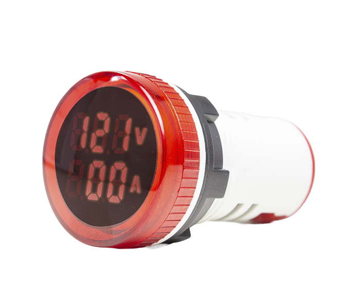 Indicador Digital Redondo de Tensão e Corrente 0-100A 22mm - 50/500VCA - Vermelho
