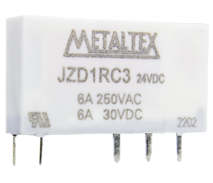 Relé Miniatura de Potência 1 REV - Bobina de 24VCC - Capacidade de 6A - Terminais para PCI