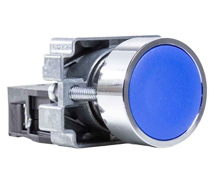 Botão Pulsador Faceado Metálico 22mm - Azul - 1NA