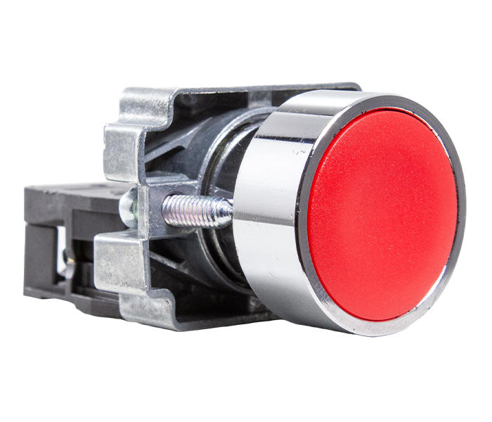 Botão Pulsador Faceado Metálico 22mm - Vermelho - 1NF