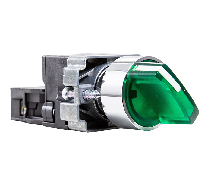 Chave Seletora Iluminada Knob Curto 2 Posições Fixas 90º 22mm - 24VCA/VCC - Verde - 1NA