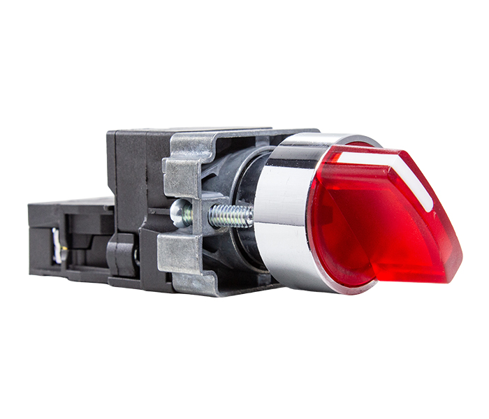Chave Seletora Iluminada Knob Curto 2 Posições Fixas 90º 22mm - 24VCA/VCC - Vermelho - 1NA