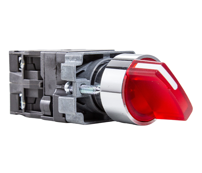 Chave Seletora Iluminada Knob Curto 3 Posições Fixas 45º 22mm - 24VCA/VCC - Vermelho - 2NA