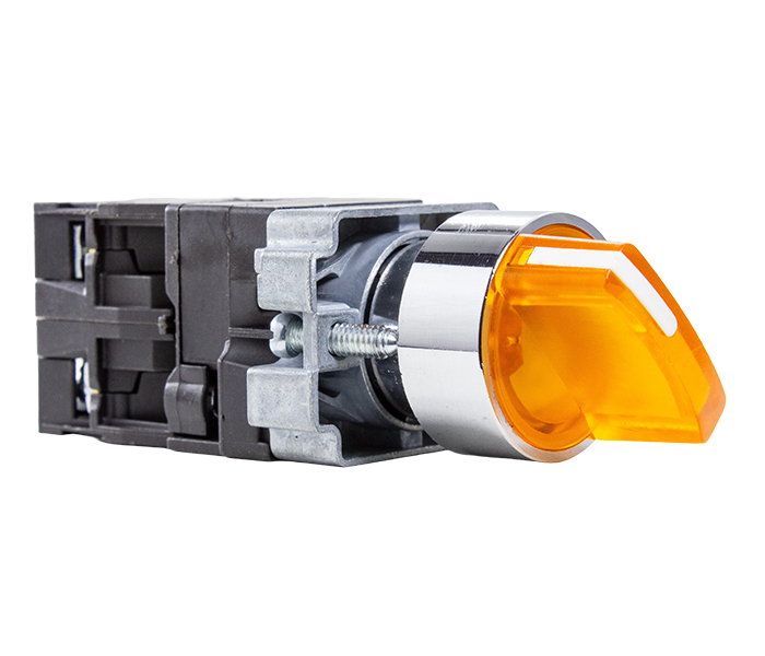 Chave Seletora Iluminada Knob Curto 3 Posições Fixas 45º 22mm - 24VCA/VCC - Amarelo - 2NA