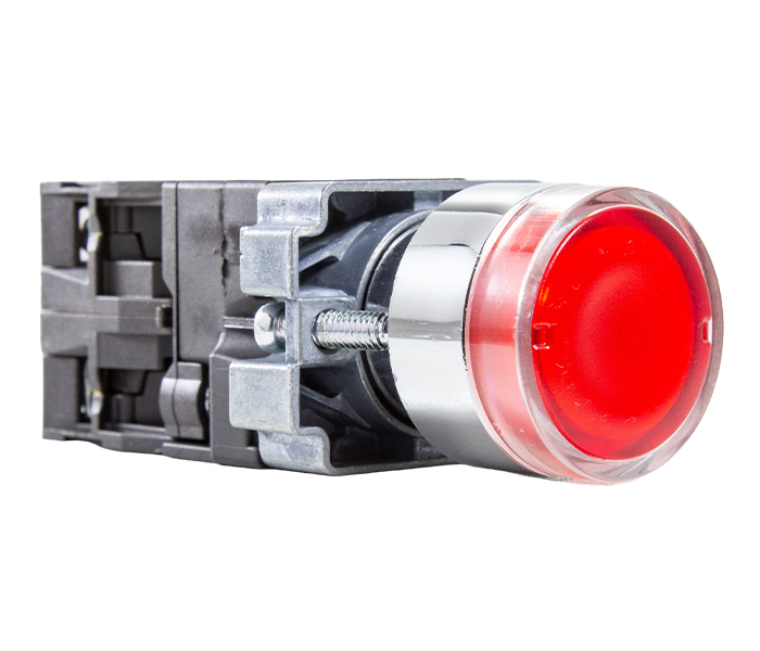 Botão Pulsador Iluminado Metálico 22mm - 220VCA - Vermelho - 1NA+1NF