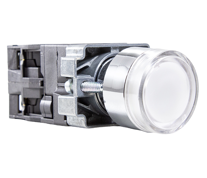 Botão Pulsador Iluminado Metálico 22mm - 24VCA/VCC - Branco - 1NA+1NF