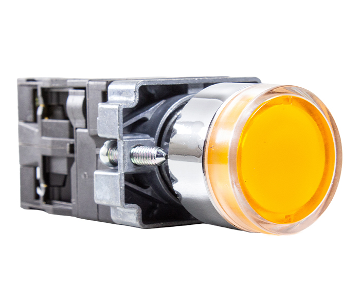 Botão Pulsador Iluminado Metálico 22mm - 24VCA/VCC - Amarelo - 1NA+1NF