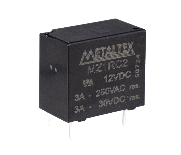 Relé Miniatura de Potência 1 REV - Bobina de 12VCC - Capacidade de 3A - Terminais para PCI