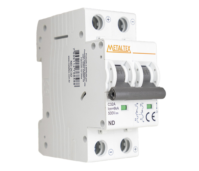 Minidisjuntor de Corrente Contínua Bipolar Curva C - 6kA - 32A