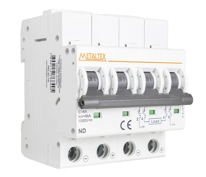 Minidisjuntor de Corrente Contínua Tetrapolar Curva C - 6kA - 16A