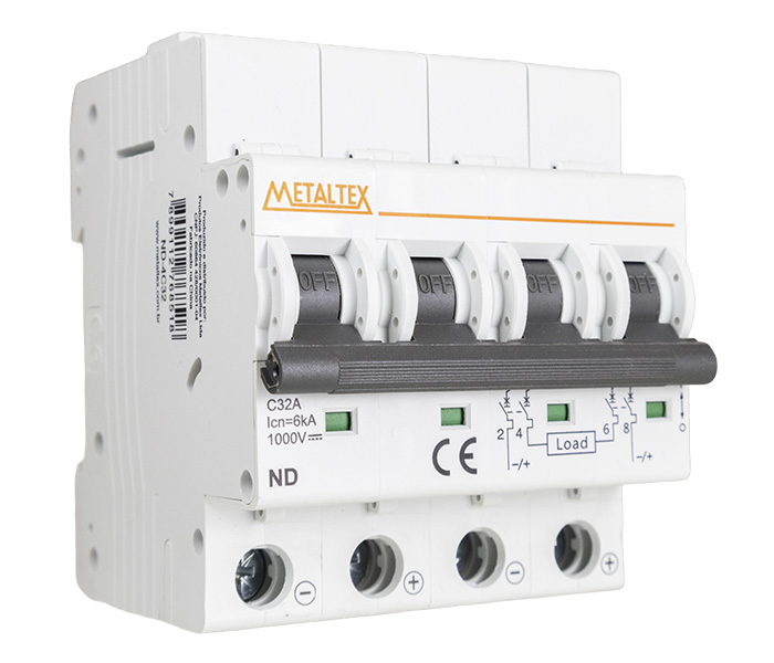 Minidisjuntor de Corrente Contínua Tetrapolar Curva C - 6kA - 32A
