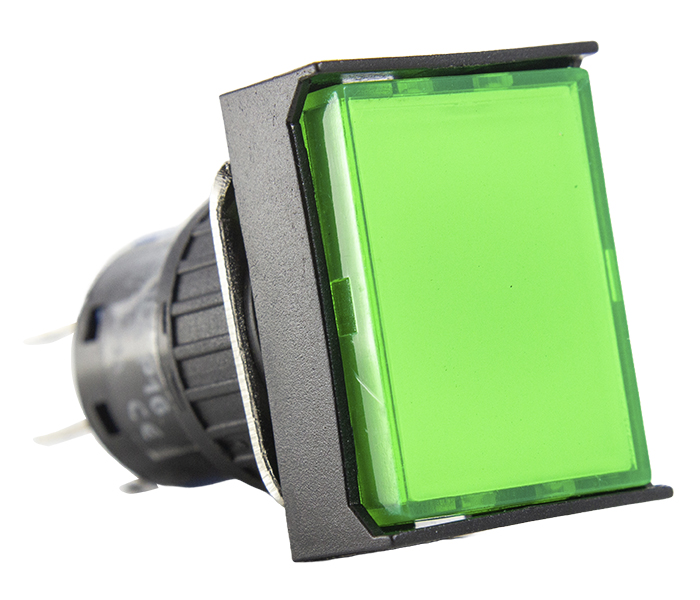 Botão Pulsador Iluminado Retangular 16mm Momentâneo - 220VCA/VCC - Verde - 2 REV