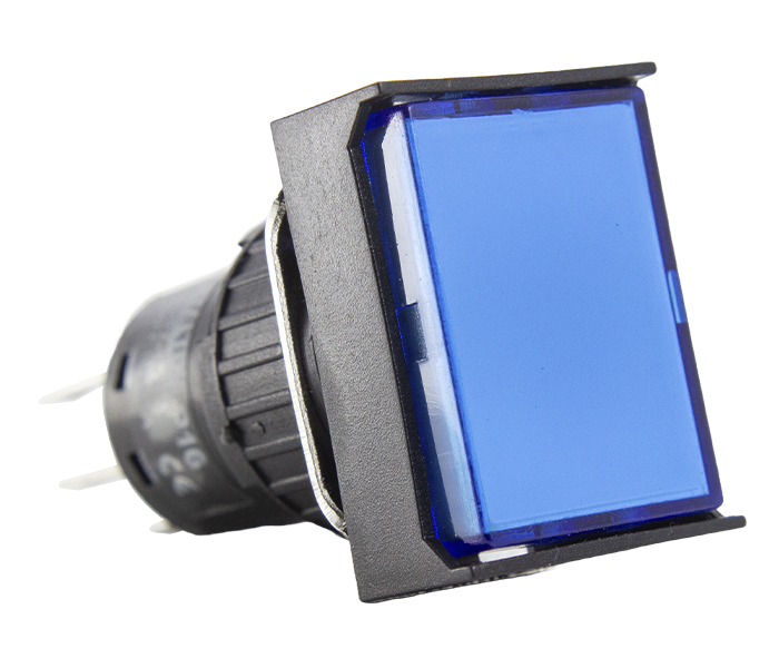 Botão Pulsador Iluminado Retangular 16mm Momentâneo - 24VCC/VCA - Azul - 2 REV