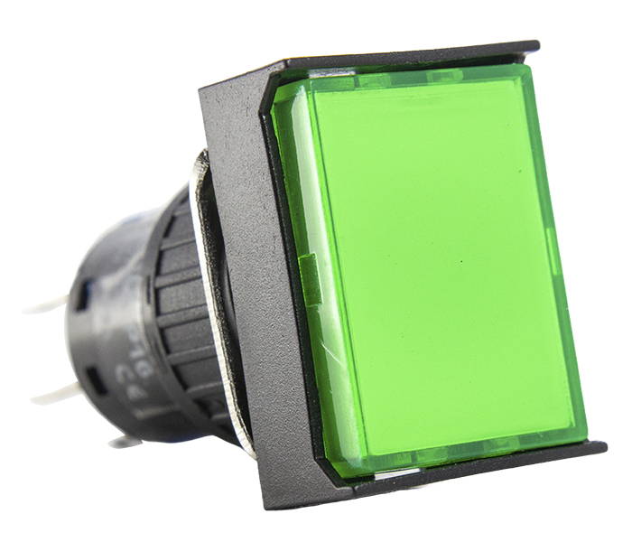 Botão Pulsador Iluminado Retangular 16mm Momentâneo - 24VCC/VCA - Verde - 2 REV