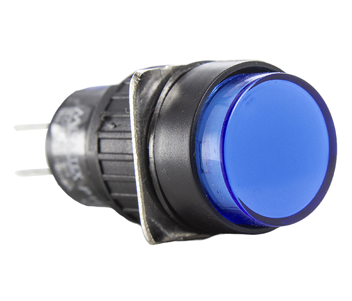 Botão Pulsador Iluminado Redondo 16mm Momentâneo - 220VCA - Azul - 2 REV