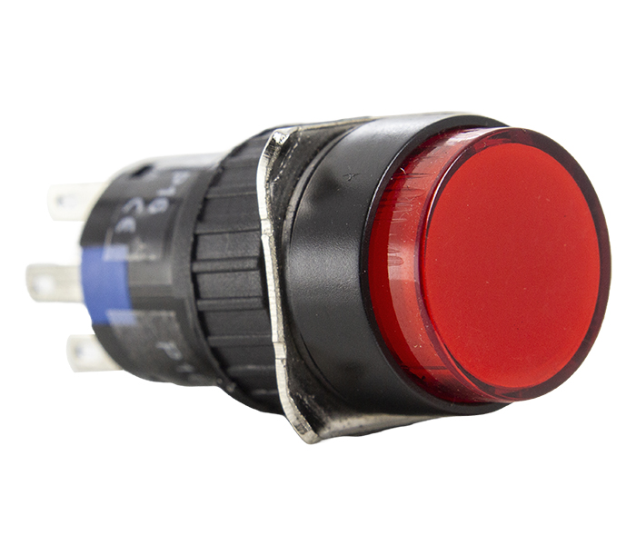 Botão Pulsador Iluminado Redondo 16mm Momentâneo - 220VCA - Vermelho - 1 REV