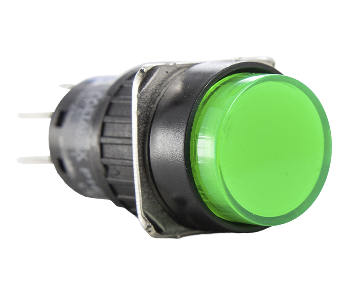 Botão Pulsador Iluminado Redondo 16mm Momentâneo - 24V - Verde - 2 REV