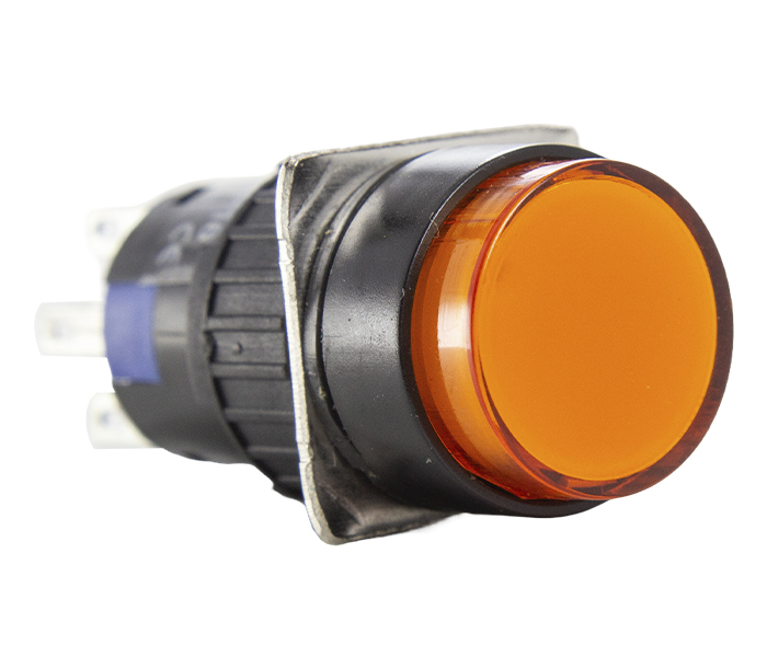 Botão Pulsador Iluminado Redondo 16mm Momentâneo - 24V - Amarelo - 2 REV
