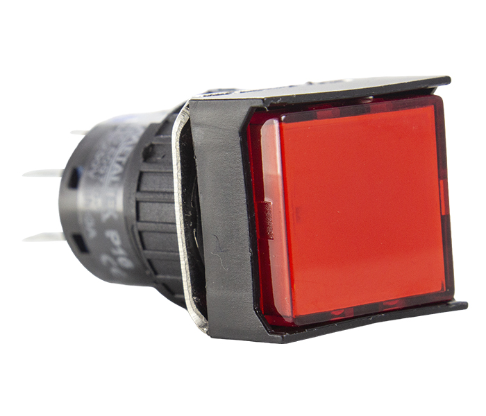Botão Pulsador Iluminado Quadrado 16mm Momentâneo - 220VCA/VCC - Vermelho - 2 REV