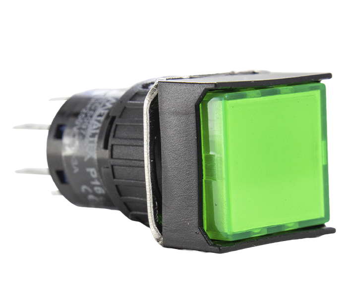 Botão Pulsador Iluminado Quadrado 16mm Momentâneo - 24VCC/VCA - Verde - 2 REV
