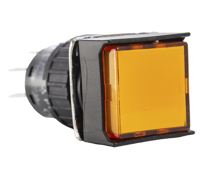 Botão Pulsador Iluminado Quadrado 16mm Momentâneo - 24VCC/VCA - Amarelo - 2 REV