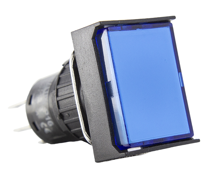 Botão Pulsador Iluminado Retangular 16mm Alternado - 220VCA/VCC - Azul - 2 REV