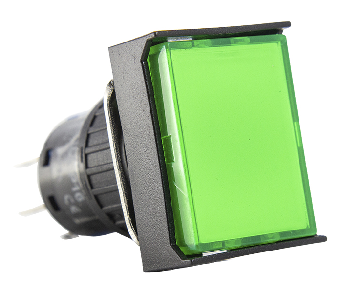 Botão Pulsador Iluminado Retangular 16mm Alternado - 220VCA/VCC - Verde - 1 REV