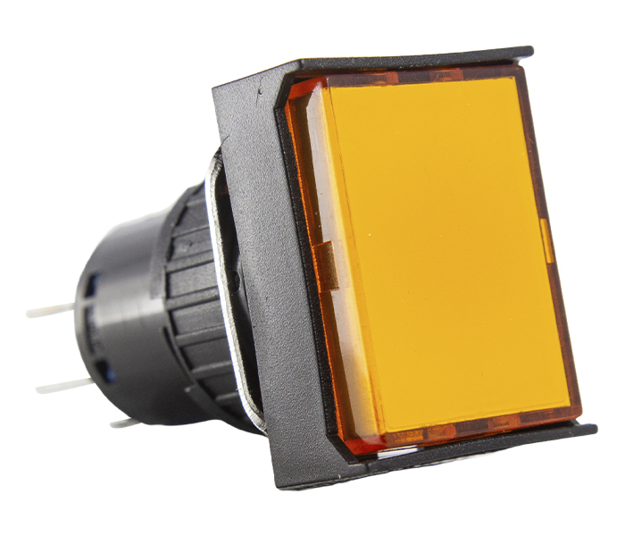 Botão Pulsador Iluminado Retangular 16mm Alternado - 24VCC/VCA - Laranja - 2 REV