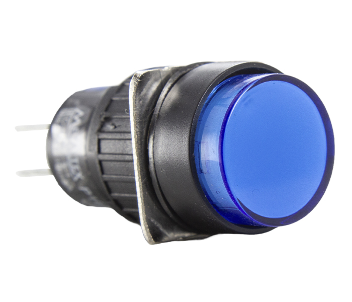 Botão Pulsador Iluminado Redondo 16mm Alternado - 220VCA - Azul - 2 REV