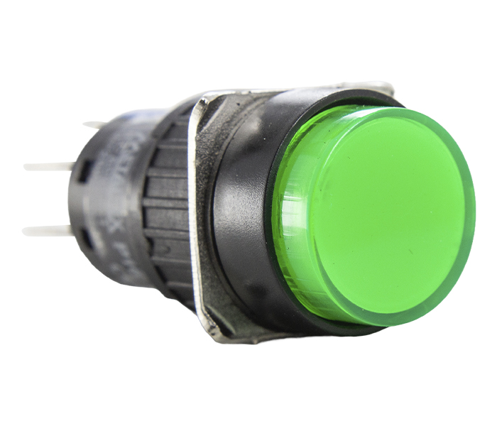 Botão Pulsador Iluminado Redondo 16mm Alternado - 220VCA - Verde - 2 REV