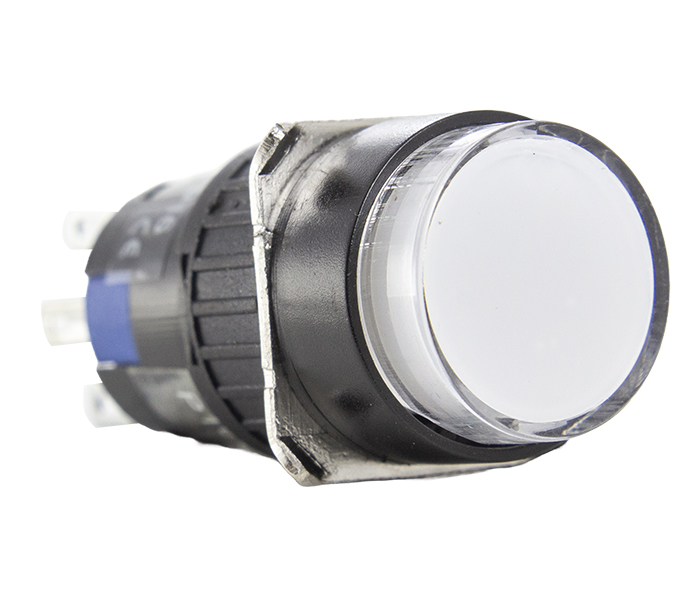 Botão Pulsador Iluminado Redondo 16mm Alternado - 24VCA/VCC - Branco - 2 REV
