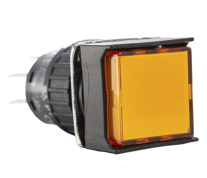 Botão Pulsador Iluminado Quadrado 16mm Alternado - 220VCA/VCC - Laranja - 2 REV