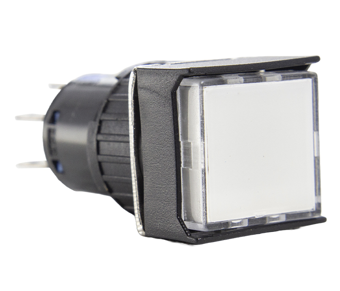 Botão Pulsador Iluminado Quadrado 16mm Alternado - 220VCA/VCC - Branco - 2 REV