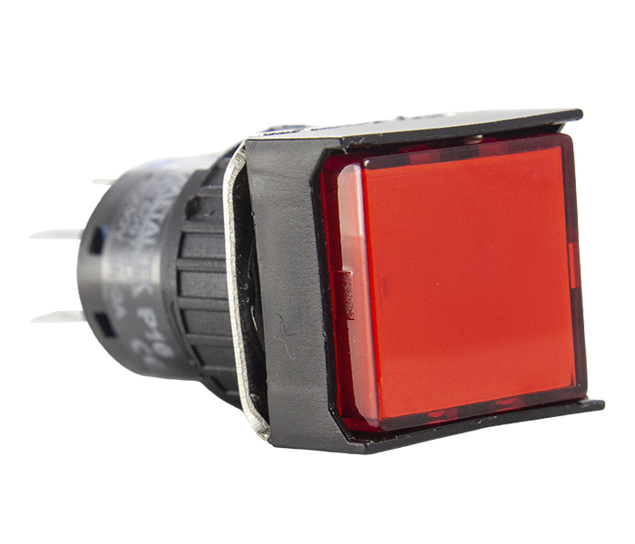 Botão Pulsador Iluminado Quadrado 16mm Alternado - 24VCC/VCA - Vermelho - 2 REV