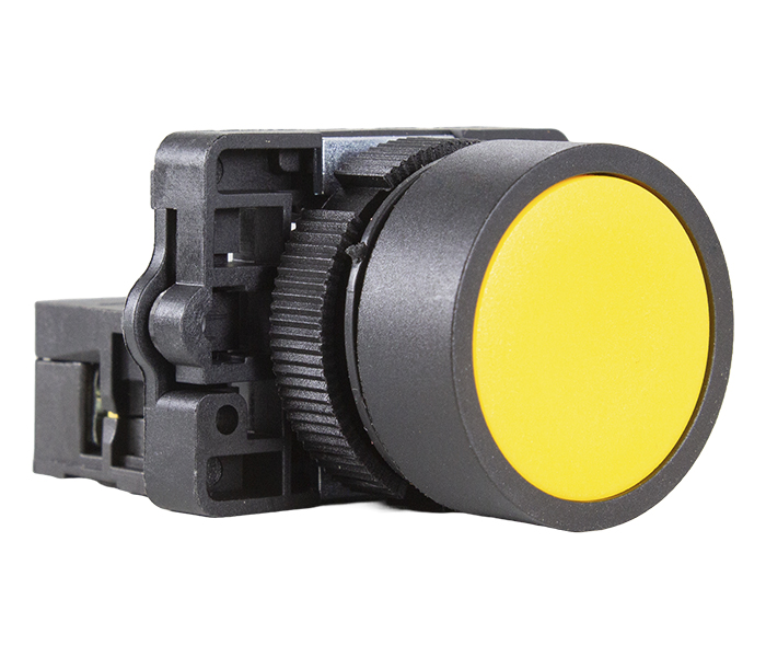 Botão Pulsador Faceado Plástico 22mm - Amarelo - 1NA