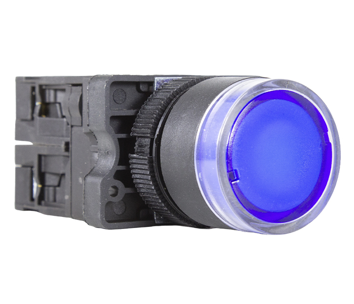 Botão Pulsador Iluminado Plástico 22mm - 220VCA - Azul - 1NA+1NF