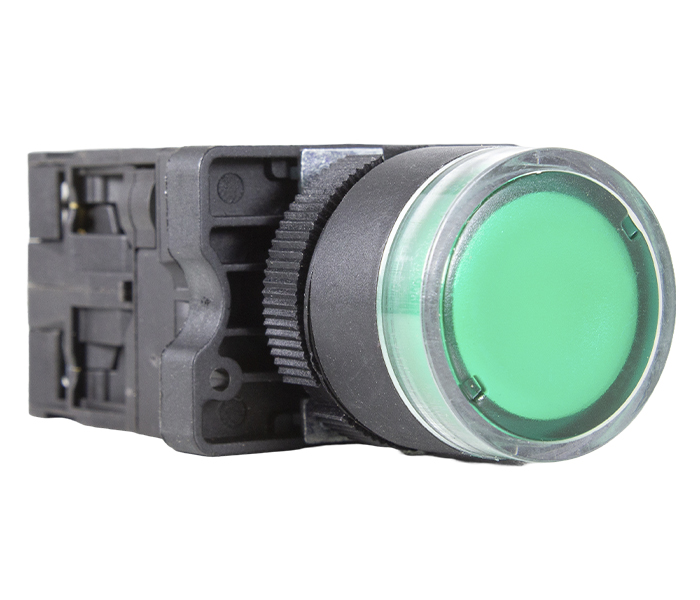 Botão Pulsador Iluminado Plástico 22mm - 24VCA/VCC - Verde - 1NA+1NF