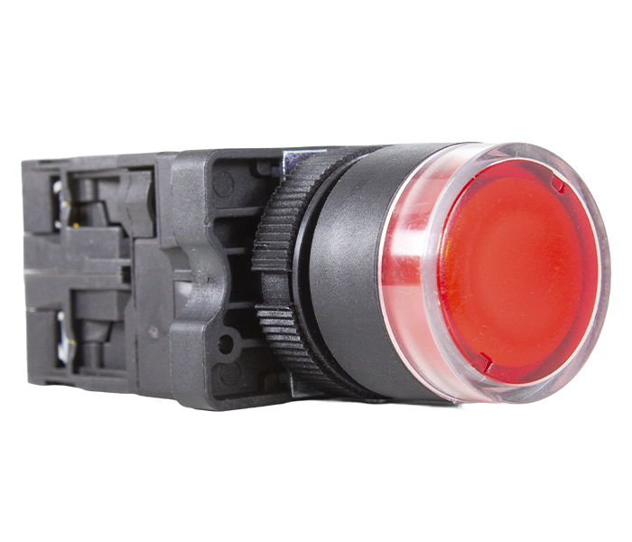 Botão Pulsador Iluminado Plástico 22mm - 220VCA - Vermelho - 1NA+1NF
