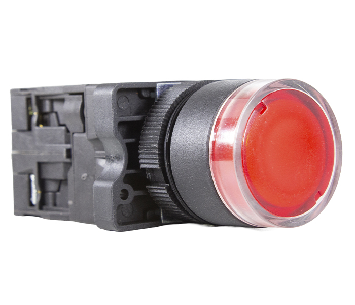 Botão Pulsador Iluminado Plástico 22mm - 24VCA/VCC - Vermelho - 1NA+1NF